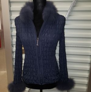 BELLA FARE Fox Rabbit Nylon Zip Up Fur Jacket